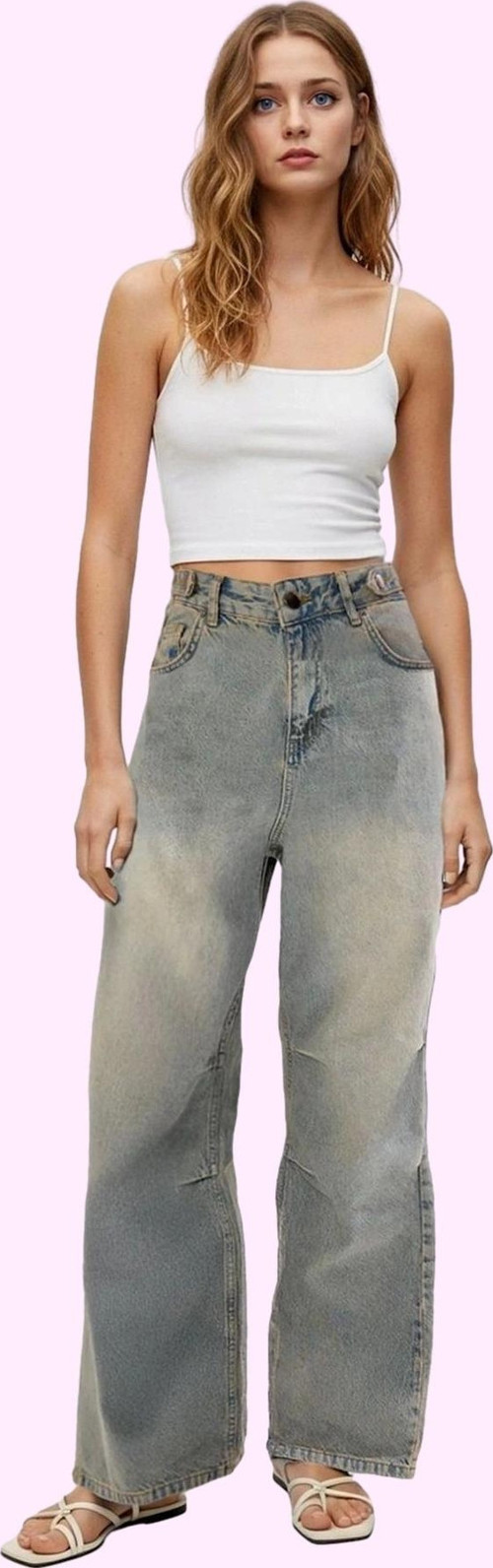 Kadın Yüksek Bel Geniş Paça Baggy Jean Pantolon Pamuk Günlük Kombinler Yaz Aylarının Vazgeçilmezi