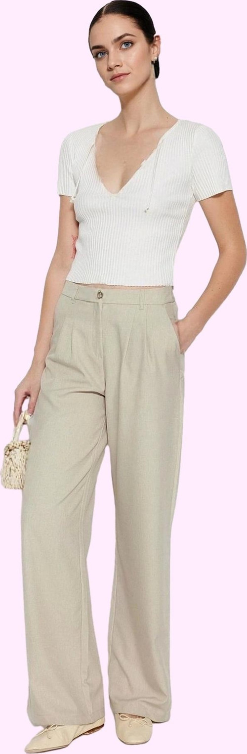 Kadın Terrycotton Dokuma Palazzo Pantolon Düz Desen Normal Bel Wide Leg Yaz Aylarının Vazgeçilmezi
