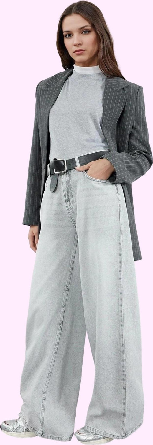 Kadın Pamuk Denim Palazzo Pantolon Yüksek Bel Uzun Boy Geniş Paça Yaz Aylarının Vazgeçilmezi