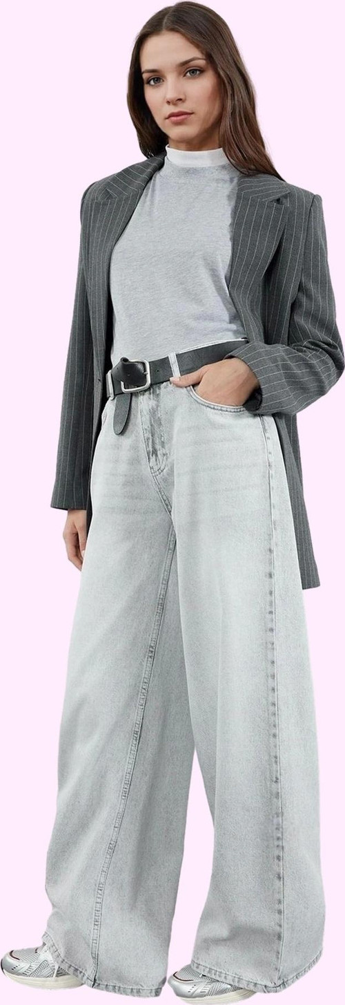 Kadın Pamuk Denim Palazzo Pantolon Yüksek Bel Uzun Boy Geniş Paça Yaz Aylarının Vazgeçilmezi