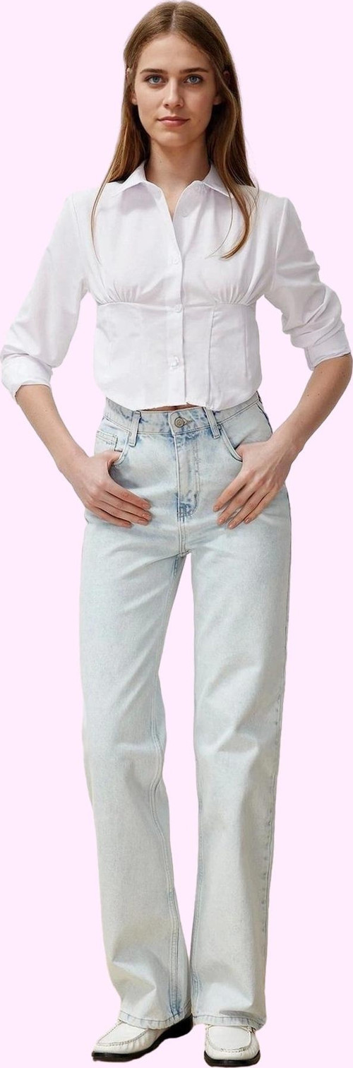 Kadın Pamuk Denim Wide Leg Jean Yüksek Bel Rahat Günlük Stil Hafta Sonu Yaz Aylarının Vazgeçilmezi