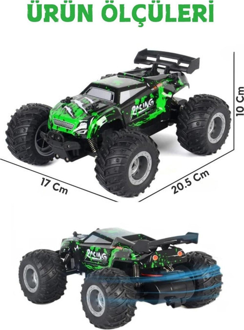 Uzaktan Kumandalı Şarjlı Led Işıklı Drift Atan 20 Km Hız Yapan Yüksek Hızlı Off Road Oyuncak Araba Yeşil