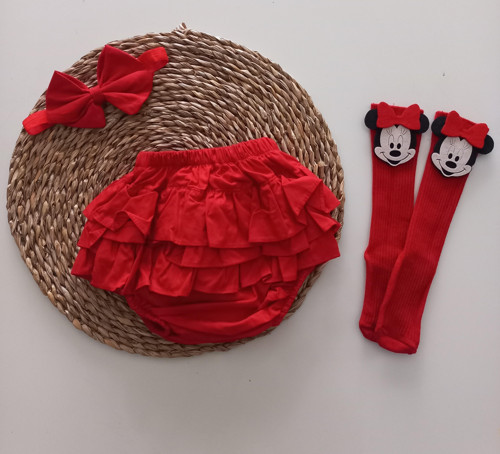 Kız Bebek Kırmızı Fırfırşort Etek Minnie Mouse Çoraplı Takım
