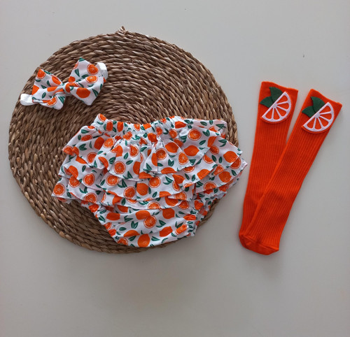 KIZ BEBEK PORTAKAL DESENLİ FIRFIRŞORT ETEK ÇORAPLI TAKIM