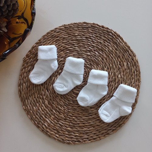 Kız Erkek Bebek Krem 4lü Kıvrık Soket Çorap