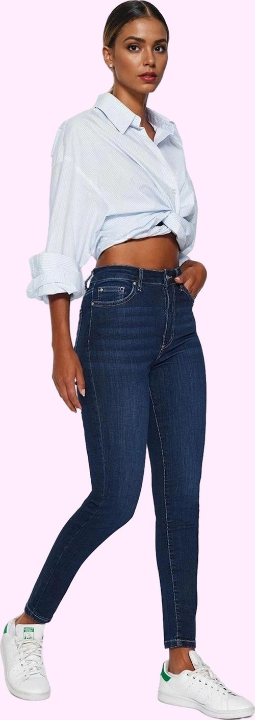 Kadın Skinny Jean Yüksek Bel Uzun Boy Düz Desenli Günlük Hafta Sonu Yaz Aylarının Vazgeçilmezi