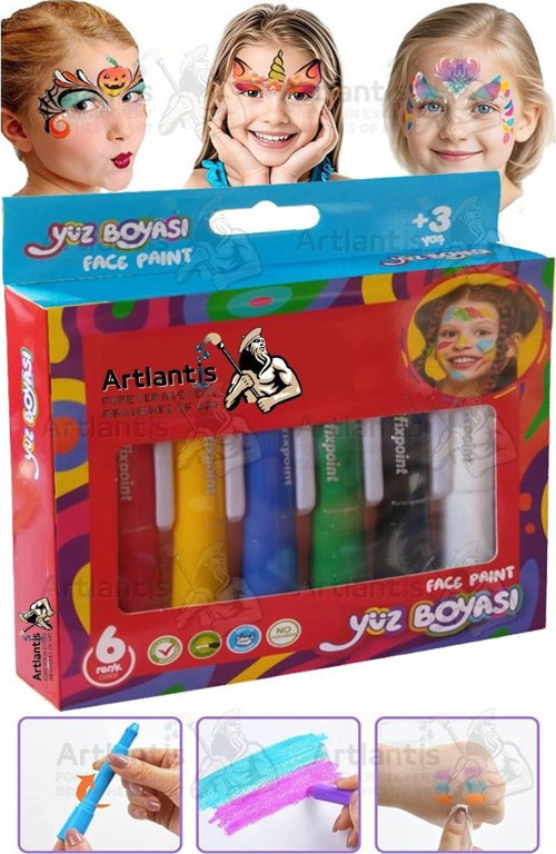 Yüz Boyası 6 Renk 1 Paket Fixpoint Face Paint Çevirmeli Yüz Boyası Canlı Renkler Sağlığa Zararsız Kreş Okul Öncesi
