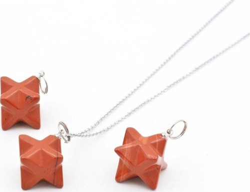 Hakiki Doğal Jasper Taşı Merkaba Kolye Ucu