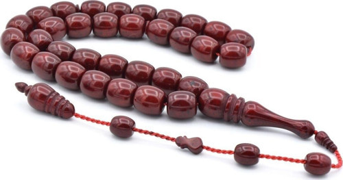 Sistemli Fıçı Kesim İri Boy Bordo Toz Pres Kehribar Tesbih
