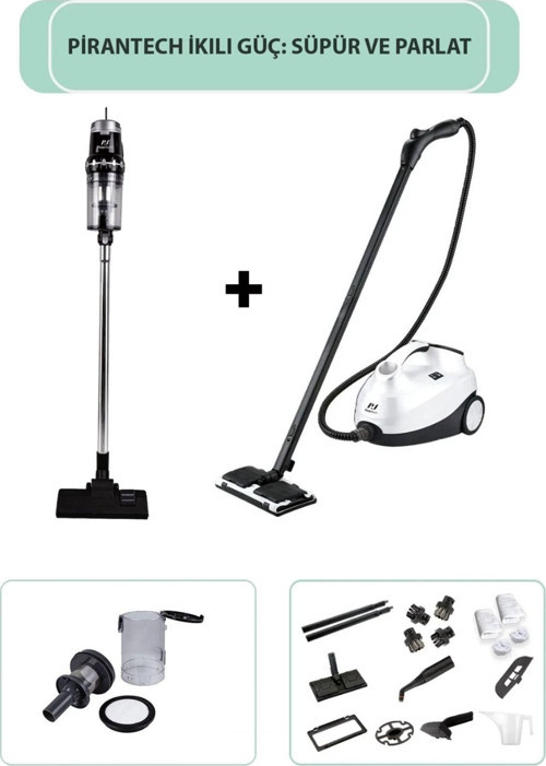 CB-107C Çok Fonksiyonlu Buharlı Temizlik Makinası / Ek200 Torbasız Kablolu Dikey Süpürge