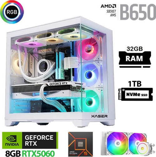 Lexus x570 Ryzen 5 7500F 32GB Ram 1TB M.2 NVMe SSD 8GB RTX5060 Sıvı Soğutmalı Beyaz Oyuncu Bilgisayarı