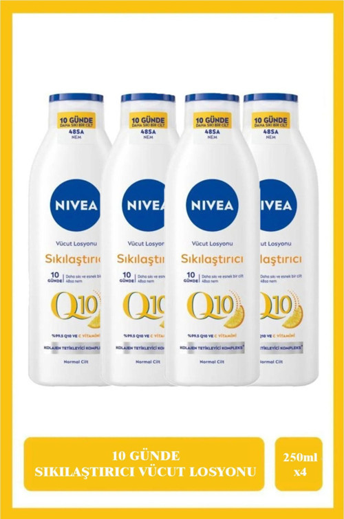 4 Adet Nivea Q10 250 ml Sıkılaştırıcı Vücut Losyonu vitamin C 10 Günde Sıkılaşma
