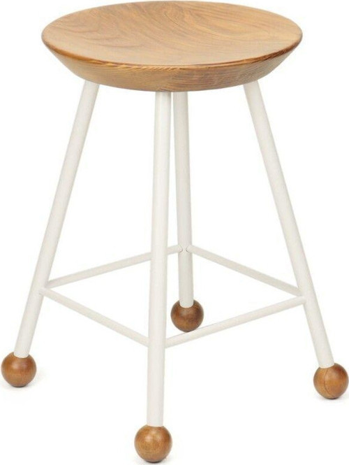 Tabure Sandalye Ahşap Beyaz 47 Cm - Metal Ayaklı - Yuvarlak Dolu Demir - Yuvarlak Oturma Yeri