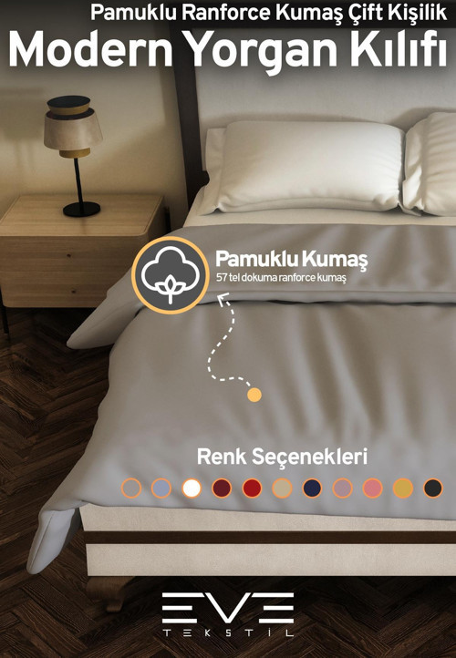 Pamuklu Ranforce Kumaş Çift Kişilik Antialerjik Modern Nevresim Yorgan Kılıfı 240x260 Cm