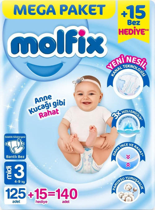 3 Numara Midi 140'lı Bebek Bezi