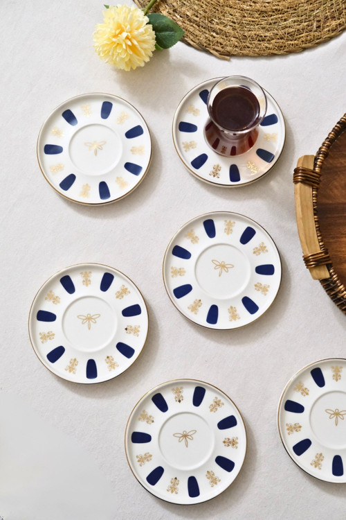 Porselen Acem Zade Lacivert Çay Tabağı 12,5cm 6 lı