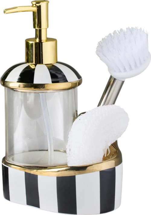 Büyük Boy Cam Hazneli Porselen Mutfak Set Sıvı Sabunluk Çizgili 900ml 40082