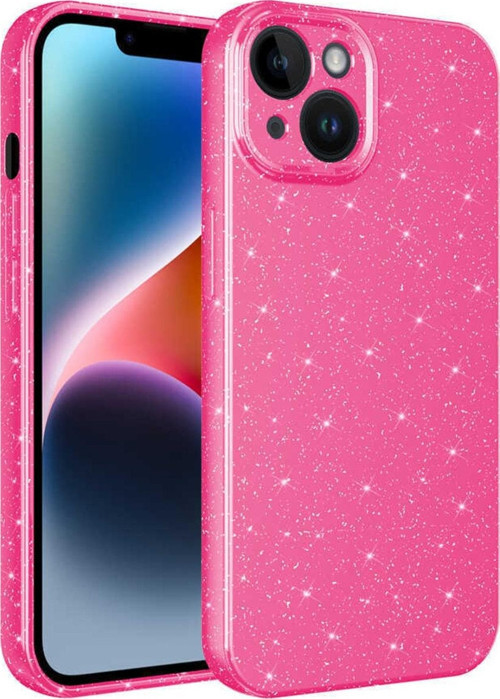 Apple Iphone 14 Plus Ile Uyumlu Kılıf Kamera Korumalı Simli Lüks Koton Kapak Pembe Koyu