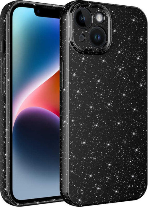 Apple Iphone 14 Plus Ile Uyumlu Kılıf Kamera Korumalı Simli Lüks Koton Kapak Siyah