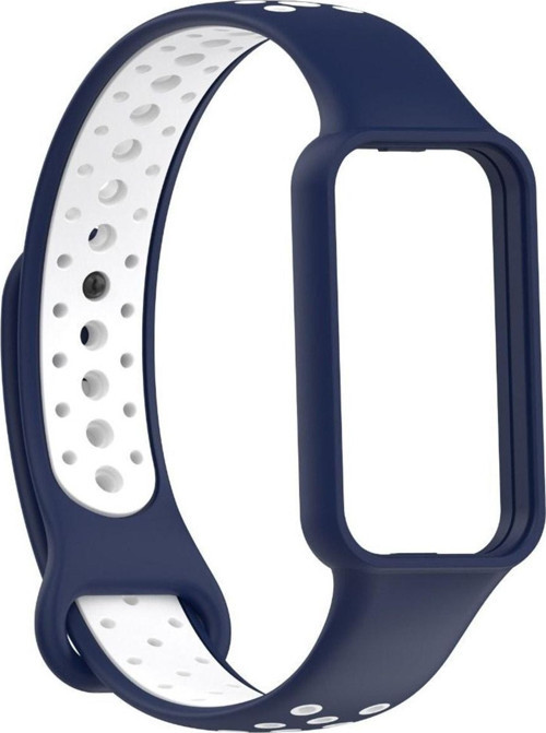 Amazfit Band 7 Ile Uyumlu Kordon Kaliteli Termoplastik Kordon N-ike Delikli Kayış Beyaz-lacivert