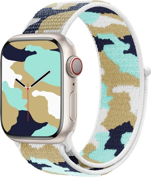 Apple Watch 3 Ile Uyumlu Kamuflaj Desenli Kayış 42-44mm Hasır Örgü Kordon Turkuaz