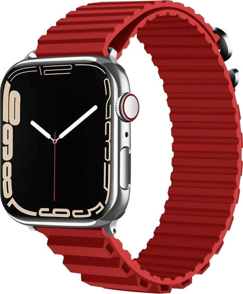 Apple Watch 4 Ile Uyumlu Kordon 42-44mm Parçalı Çizgili Tasarım Denouement Kayış Kırmızı