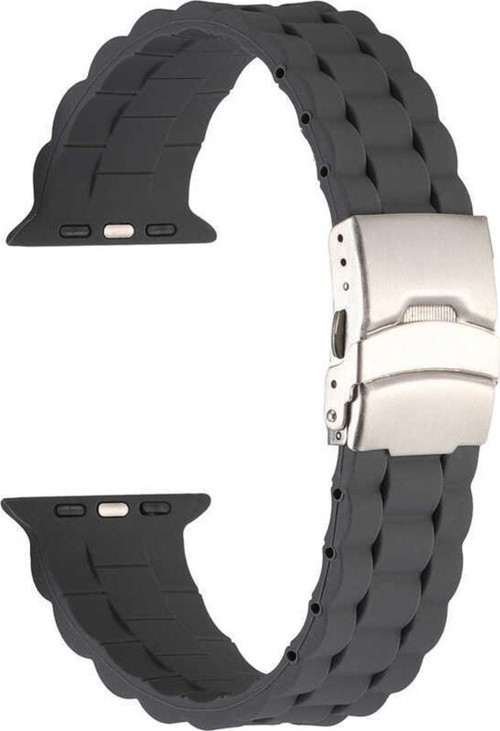 Apple Watch 3 Ile Uyumlu Kordon 38-40mm Metal Toka Delikli Ayarlanabilir Panoply Silikon Kayış Gri