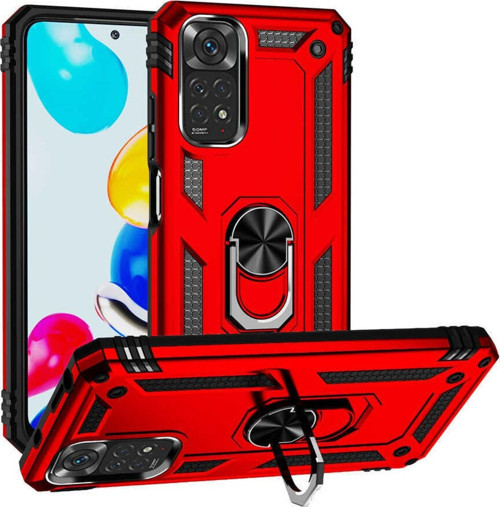 Xiaomi Redmi Note 11 Kılıf Ile Uyumlu Kılıf Shockprof Yüzük Tutuculu Vega Kırmızı