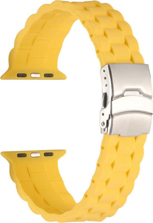 Apple Watch 5 Ile Uyumlu Kordon 38-40mm Metal Toka Delikli Ayarlanabilir Panoply Silikon Kayış Sarı
