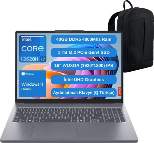 Ip Slim 3 16Irh10 İ7 13620H 40Gb 1Tb Ssd 16" Fhd W11 Laptop 83K2001Vtr - Webzone Çanta Wz5