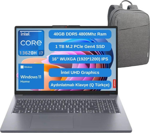 Ip Slim 3 16Irh10 İ7 13620H 40Gb 1Tb Ssd 16" Fhd W11 Laptop 83K2001Vtr - Lenovo Çanta Wz11
