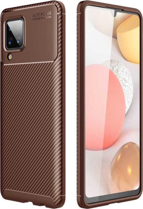 Galaxy A12 Kılıf Karbon Delüx Tpu Silikon Kahverengi