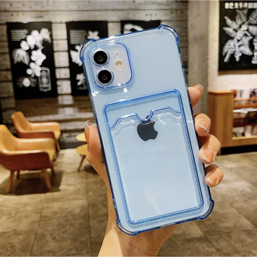 Galaxy A22 Kılıf Kart Gözlü Antishock Köşeli Kamera Korumalı Cardcase Silikon Antrasit Mavi
