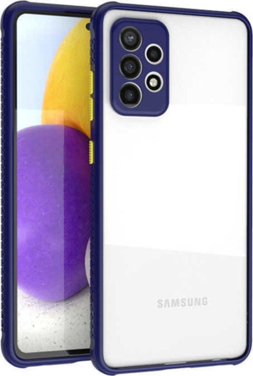 Galaxy A52 Uyumlu Lastik Desen Kenar Kamera Korumalı Arkası Şeffaf Halx Kılıf Lacivert