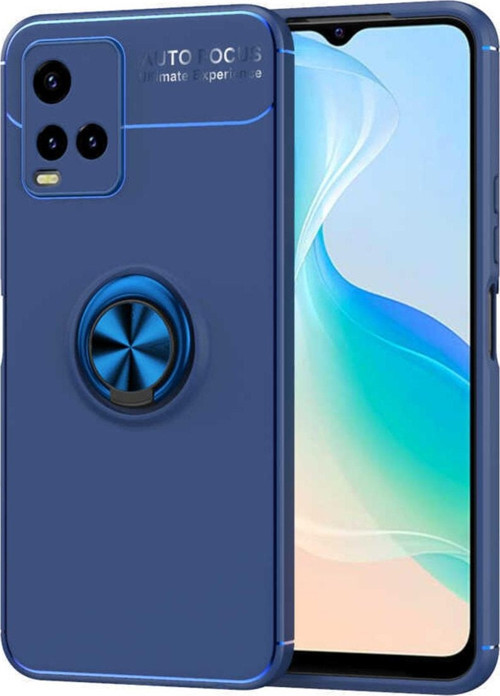 Vivo Y21s Kılıf Ravel Yüzük Tutuculu Standlı Silikon Mavi
