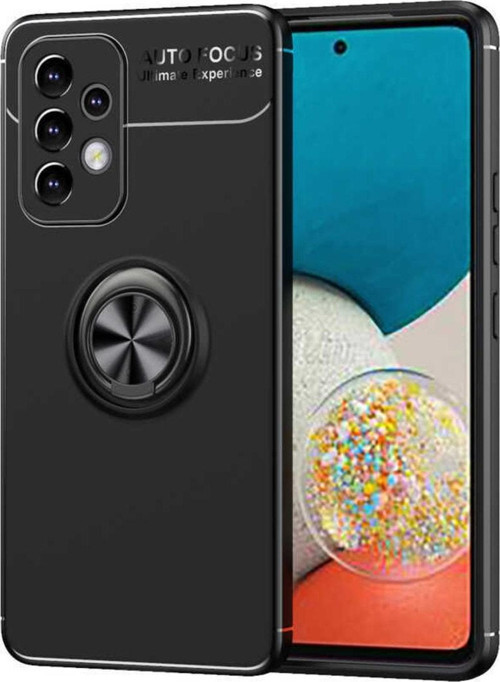 Galaxy A73 Kılıf Ravel Yüzük Tutuculu Standlı Silikon Siyah