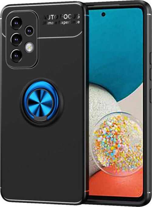 Galaxy A73 Kılıf Ravel Yüzük Tutuculu Standlı Silikon Siyah-mavi