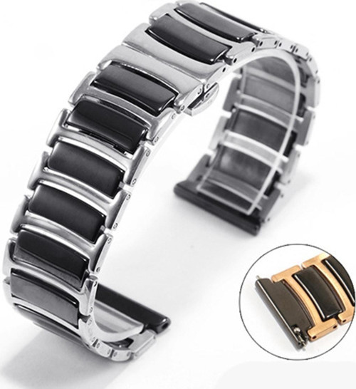 Watch 3 Ile Uyumlu Paslanmaz Seramik 45mm Denouement Metal Kordon Siyah-gümüş