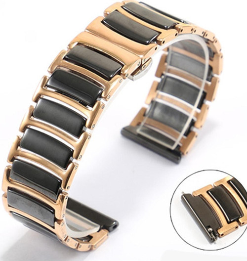 Apple Watch 3 Ile Uyumlu Paslanmaz Seramik 45mm Denouement Metal Kordon Rosegold-siyah