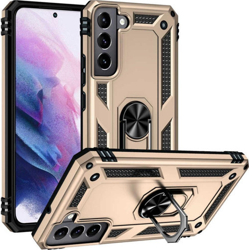 Galaxy S22 Ile Uyumlu Kılıf Shockprof Yüzük Tutuculu Vega Gold