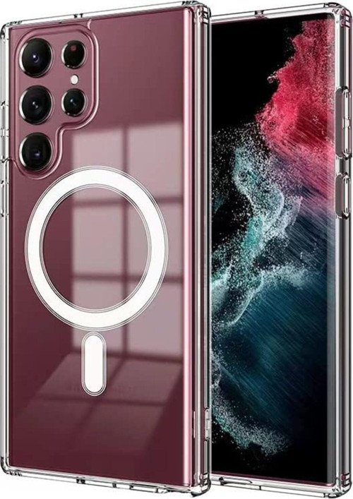 Galaxy S23 Ultra ile uyumlu Kılıf Tacsafe Wireless Halka Magnetik Attractive Kapak Şeffaf