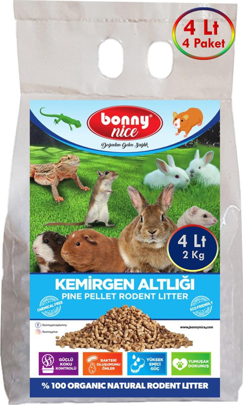 Bonny Nice Doğal Çam Pelet Hamster Kafes Altlığı 2 Kg 4 Lt (4 Adet)