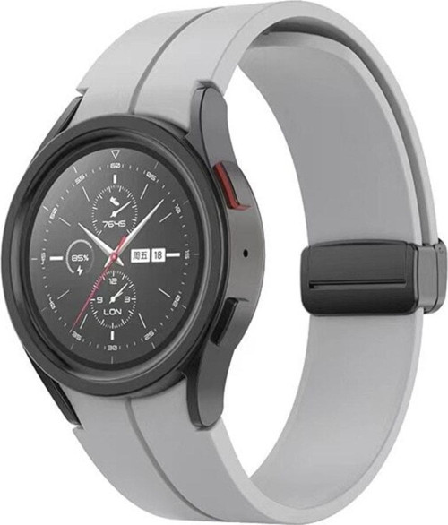 Galaxy Watch 4 Ile Uyumlu Kayış Katlanabilir Tokalı Single Line 44mm Kordon Gri