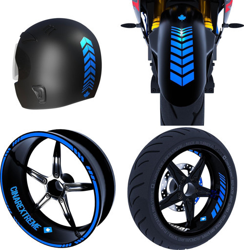 Moto Rider 4'lü Sticker Seti Azur Mavi İç Dış Jant Şeridi Kask ve Çamurluk Çınar Extreme