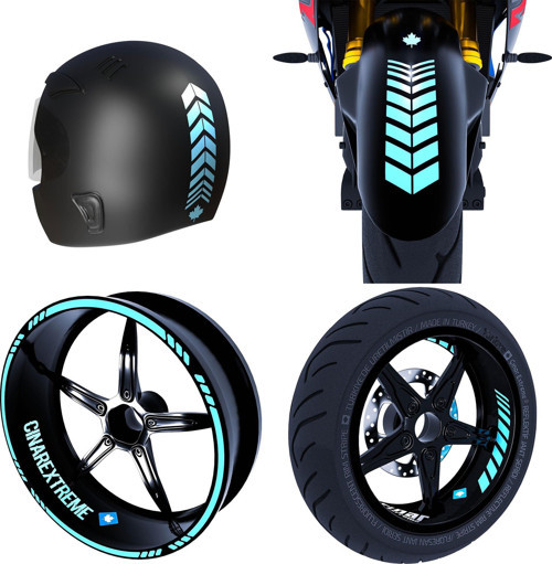 Moto Rider 4'lü Sticker Seti Nane Yeşili İç Dış Jant Şeridi Kask ve Çamurluk Çınar Extreme