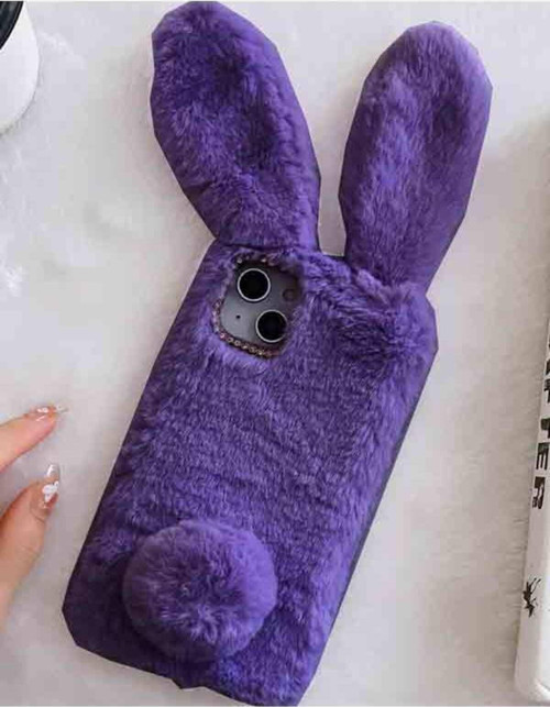 Infinix Hot 11s Uyumlu Kılıf Peluş Tüylü Tavşan Kulak Silikon Tpu Oyuncak Kapak Mor