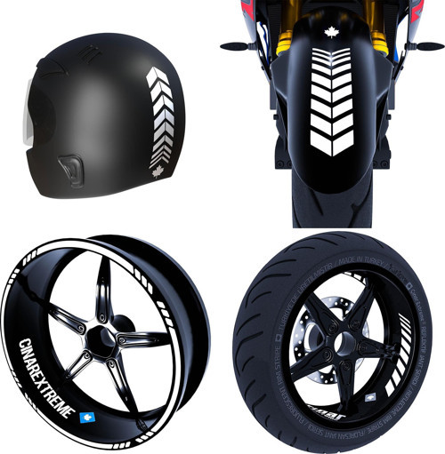 Moto Rider 4'lü Sticker Seti Süt Beyaz İç Dış Jant Şeridi Kask ve Çamurluk Çınar Extreme