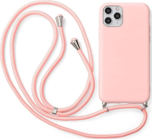 Iphone 12 Pro Max Ile Uyumlu Ipli Boyun Askılı Silikon Kılıf Kadife Iç Yüzeyli Epiphany Kılıf Pembe