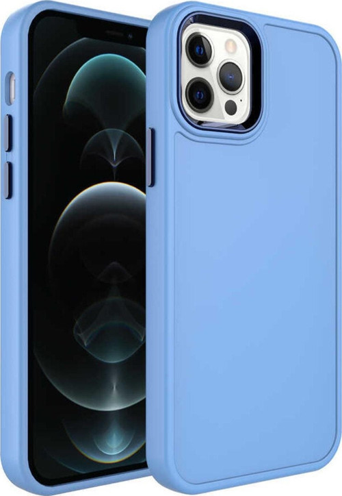 Iphone 12 Pro Max Ile Uyumlu Kılıf Metal Çerçeve Tasarımlı Pastel Renkli Sert Ebullience Mavi