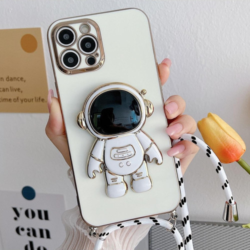 iPhone 14 Pro Max ile Uyumlu Ipli Boyun Askılı Astronot Figürlü Silikon Kılıf Pastel Renkli Kılıf